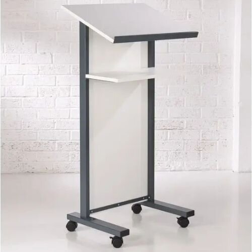 Coloured Panel Front Lectern Mobile - White Finish with Dark Grey Steel Framework Additional Image 1