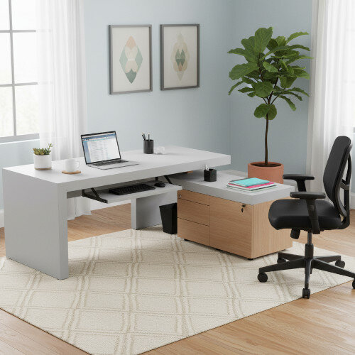 lifestyle Auttica Light Grey Executive Office Desk with Beech Right Side Return W2000mm