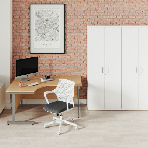 Ashford Silver Metal Twin Leg Right Hand Crescent Beech Desk 1800mm Additional Image 1