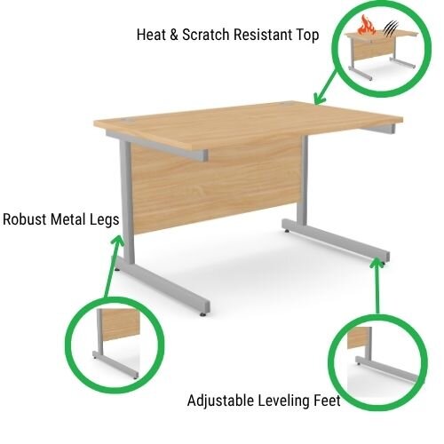 features - Office Desk - Rectangular Beech Top & Silver Cantilever Legs W1200xD800xH725mm Ashford 15 Year Guarantee