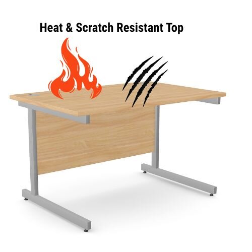 Heat & Scratch resistant top - Office Desk - Rectangular Beech Top & Silver Cantilever Legs W1200xD800xH725mm Ashford 15 Year Guarantee