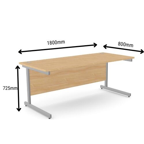 dimensions Office Desk Rectangular Silver Cantilever Legs W1800xD800xH725mm Beech Ashford