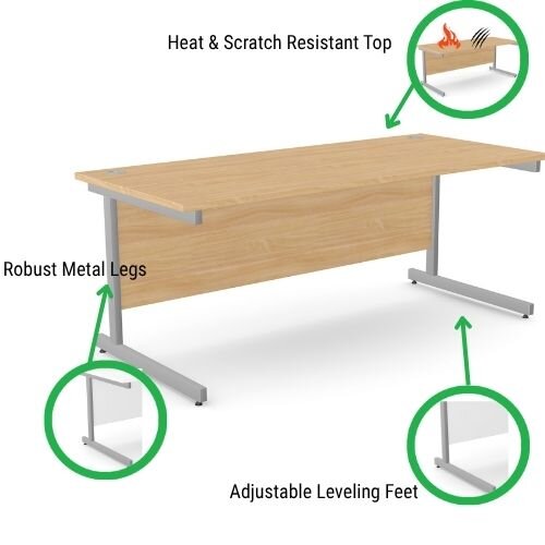 features Office Desk Rectangular Silver Cantilever Legs W1800xD800xH725mm Beech Ashford