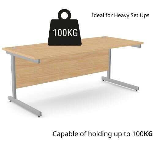 weight tolerance Office Desk Rectangular Silver Cantilever Legs W1800xD800xH725mm Beech Ashford