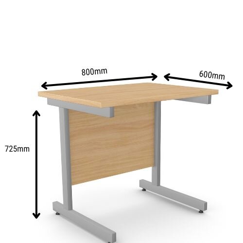 dimensions Cantilever Rectangular Return Office Desk Silver Legs W800xD600xH725mm Beech Ashford