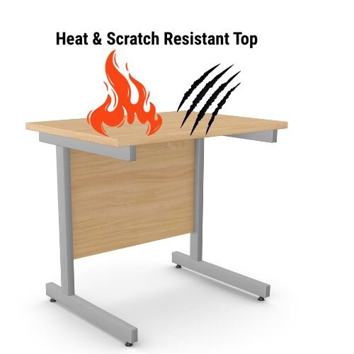 heat and scratch resistant Cantilever Rectangular Return Office Desk Silver Legs W800xD600xH725mm Beech Ashford