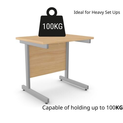 weight tolerance Cantilever Rectangular Return Office Desk Silver Legs W800xD600xH725mm Beech Ashford