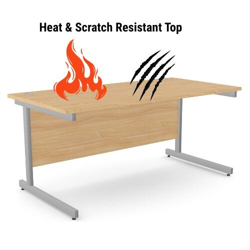 heat and scratch resistant Office Desk Rectangular Beech Top & Silver Cantilever Legs W1600xD800xH725mm Ashford - 15 Year Guarantee