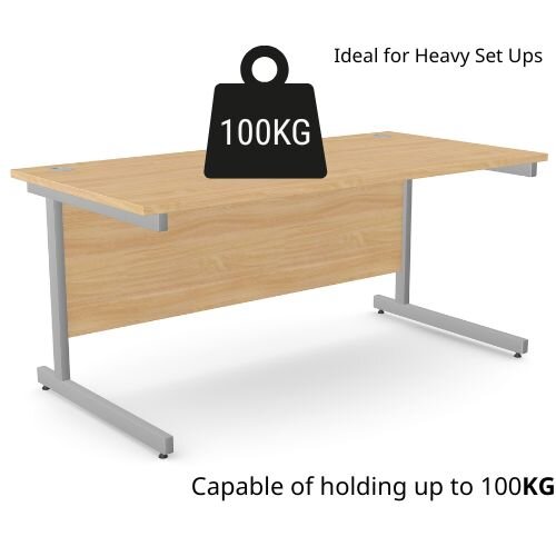 weight tolerance Office Desk Rectangular Beech Top & Silver Cantilever Legs W1600xD800xH725mm Ashford - 15 Year Guarantee