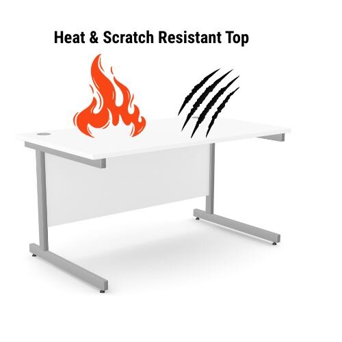 heat and scratch resistant Office Desk Rectangular Silver Cantilever Legs W1200xD800xH725mm White Ashford