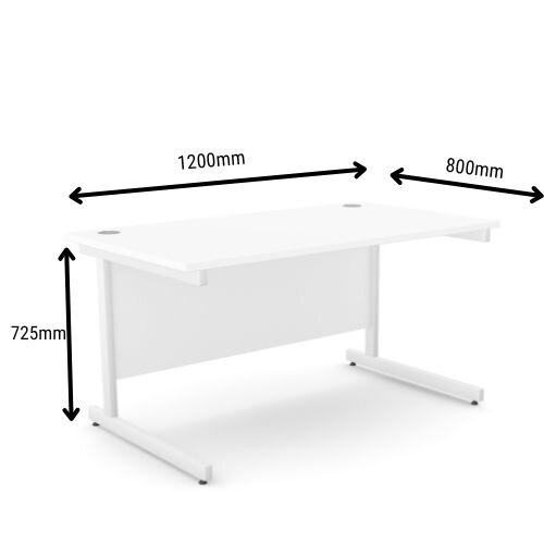Dimensions - Office Desk Rectangular White Cantilever Legs W1200xD800xH725mm White Ashford