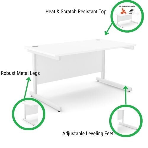 features - Office Desk Rectangular White Cantilever Legs W1200xD800xH725mm White Ashford