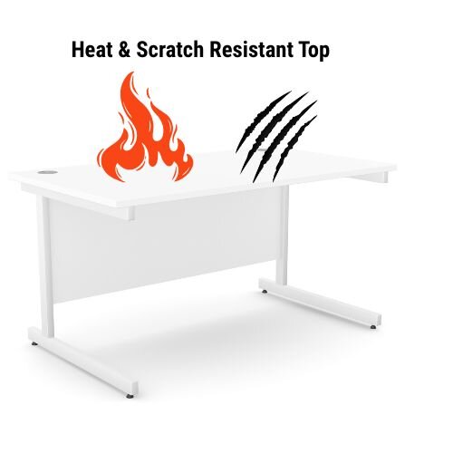 heat and scratch resistant Office Desk Rectangular White Cantilever Legs W1200xD800xH725mm White Ashford