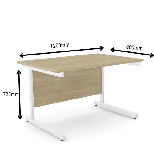 dimensions  Office Desk Rectangular White Cantilever Legs W1200xD800xH725mm Beech Ashford