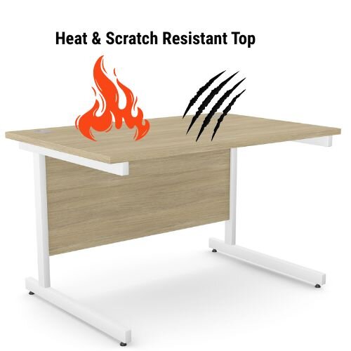 heat and scratch resistant -  Office Desk Rectangular White Cantilever Legs W1200xD800xH725mm Beech Ashford