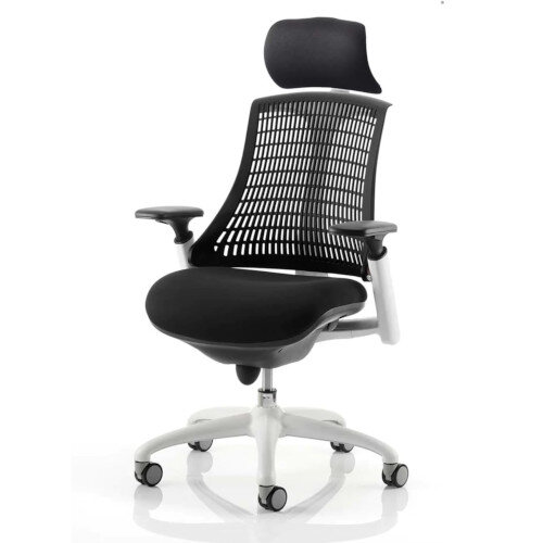 Flex Task Operator Office Chair White Frame Black Fabric Seat With Black Back With Arms & Headrest Additional Image 2