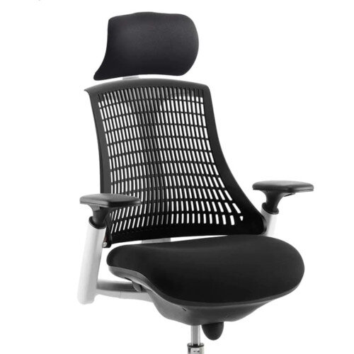 Flex Task Operator Office Chair White Frame Black Fabric Seat With Black Back With Arms & Headrest Additional Image 3