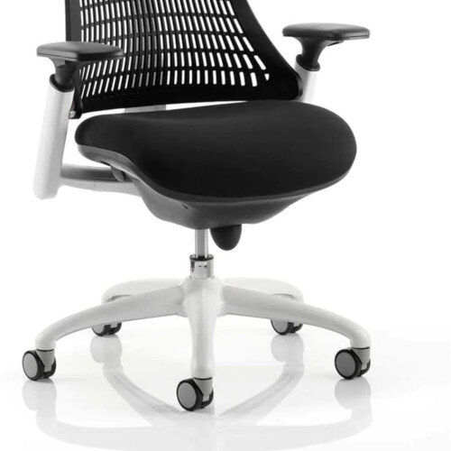 Flex Task Operator Office Chair White Frame Black Fabric Seat With Black Back With Arms & Headrest Additional Image 4