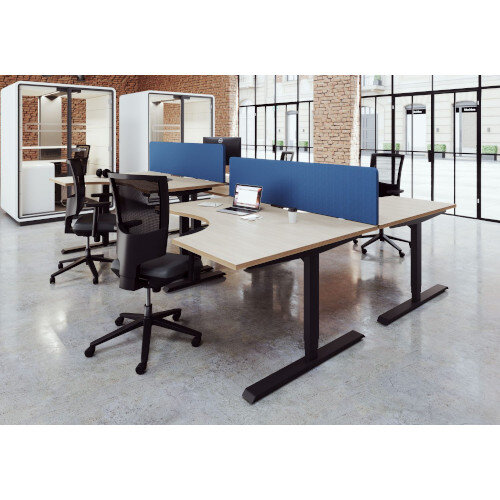 lifestyle chair and desk LEAP Electric Dual Motor Height Adjustable Radial Right Hand Sit Stand Desk Portal Top W1600xD1200/800xH620-1270mm Beech Top Black Frame 10 Year Warranty