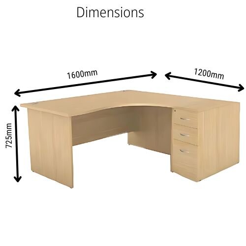 dimensions Right-Hand Radial Panel End Desk with 3-Drawer Desk-High Pedestal - Bundle Offer