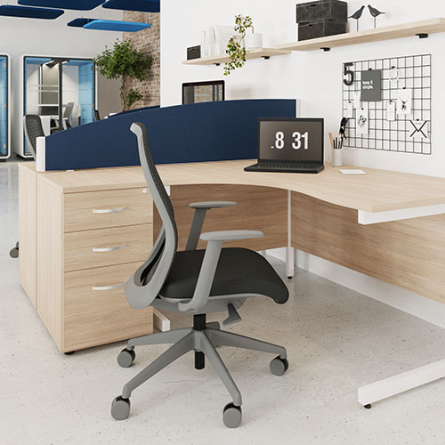 NV Ergonomic Posture Office Chair - Contoured Breathable Mesh Back - Adjustable Lumbar Support - Grey Frame - Navy Blue Seat - with Desk 