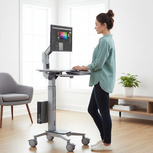 Ergotron WorkFit C-Mod Single Display Sit-Stand Workstation - Cart for LCD display / keyboard / mouse / CPU - plastic, aluminium, steel - two-tone grey - screen size: up to 22 Inches