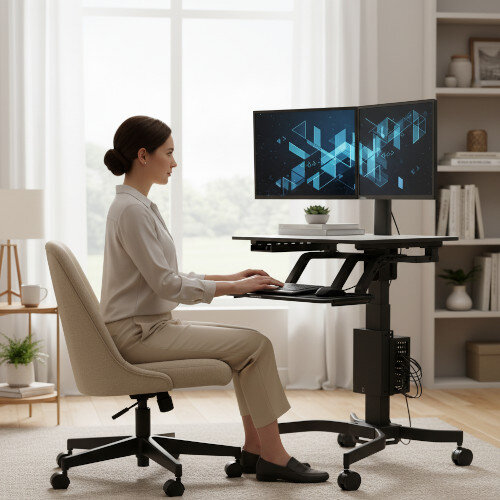 Ergotron WorkFit-C Dual Sit-Stand Workstation - Cart for 2 LCD displays / keyboard / mouse / CPU - grey, black - screen size: 22 Inches