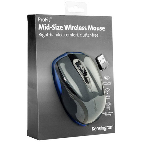 Kensington Pro Fit Mid-Size - Mouse - right-handed - optical - wireless - 2.4 GHz - USB wireless receiver - graphite grey