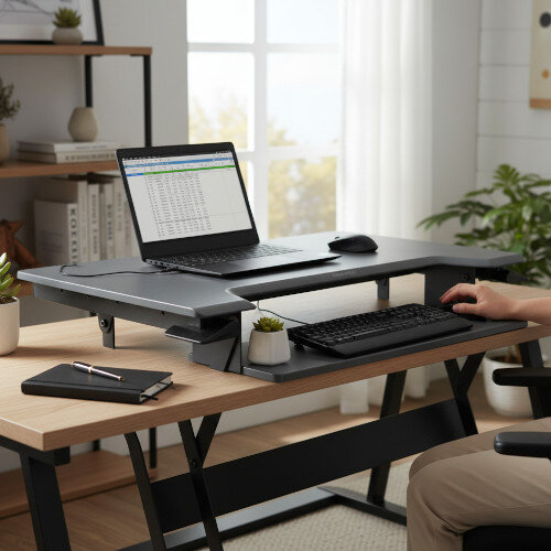 Ergotron WorkFit-T Sit-Stand Desktop Workstation - Stand for LCD display / keyboard / mouse / notebook - black - screen size: up to 30 Inches - table mount