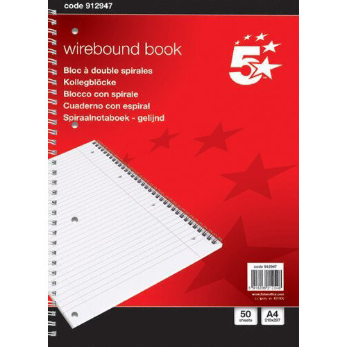 A4 Wirebound Notebook Perforated Ruled and Margin 100 Pages Pack 10 5 Star