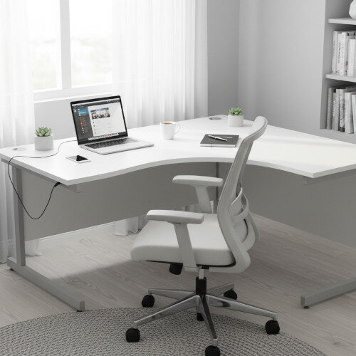 Radial Right Hand Corner Office Desk - W1600xD1200xH725mm - White - Silver Cantilever Legs
