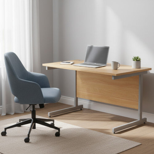 Office Desk - Rectangular Beech Top & Silver Cantilever Legs W1200xD800xH725mm Ashford 15 Year Guarantee