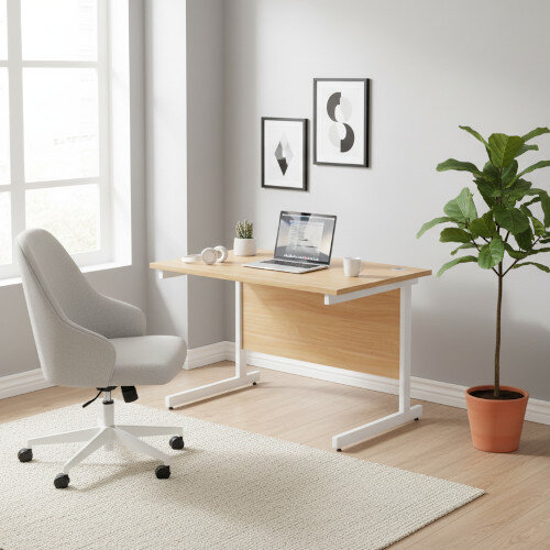 Office Desk Rectangular White Cantilever Legs W1200xD800xH725mm Beech Ashford