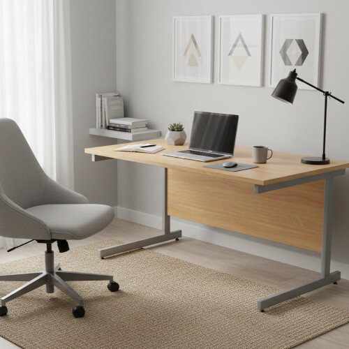Office Desk Rectangular Silver Cantilever Legs W1400xD800xH725mm Beech Ashford