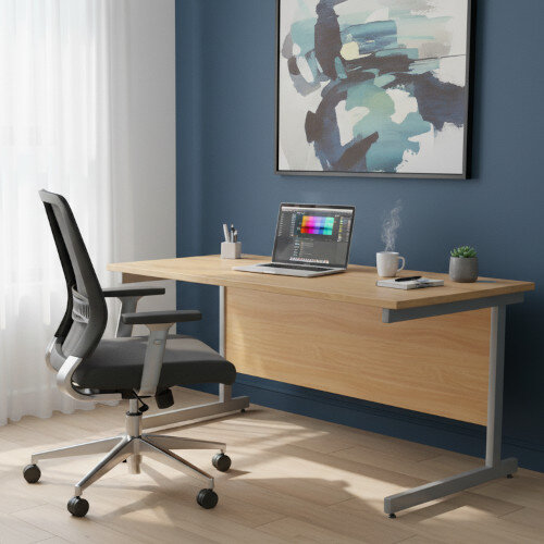 Office Desk Rectangular Beech Top & Silver Cantilever Legs W1600xD800xH725mm Ashford - 15 Year Guarantee