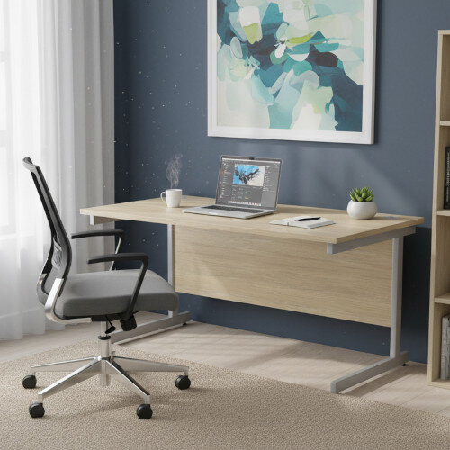 Office Desk Rectangular Silver Cantilever Legs W1600xD800xH725mm Urban Oak Ashford