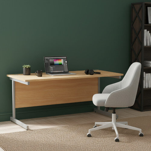 Office Desk Rectangular Silver Cantilever Legs W1800xD800xH725mm Beech Ashford
