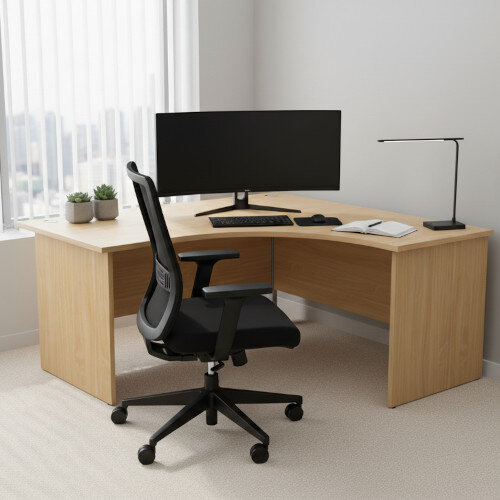 Radial Left Hand Corner Office Desk - Panel End - W1600xD1200xH725mm - Beech