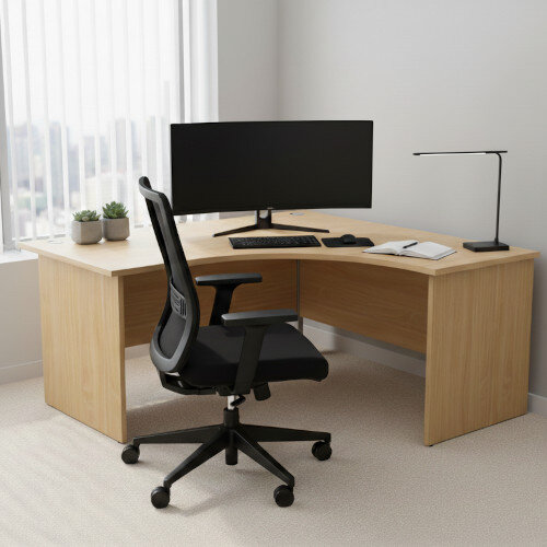 Radial Right Hand Corner Office Desk - Panel End - W1600xD1200xH725mm - Beech
