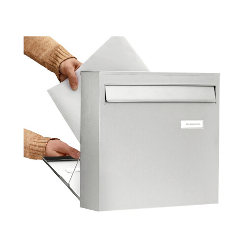 Burg Wachter  Borkum 3878 Ni Stainless Steel Post Box with Rear Slot & Opening Stop A4 Format H322xW362xD100mm