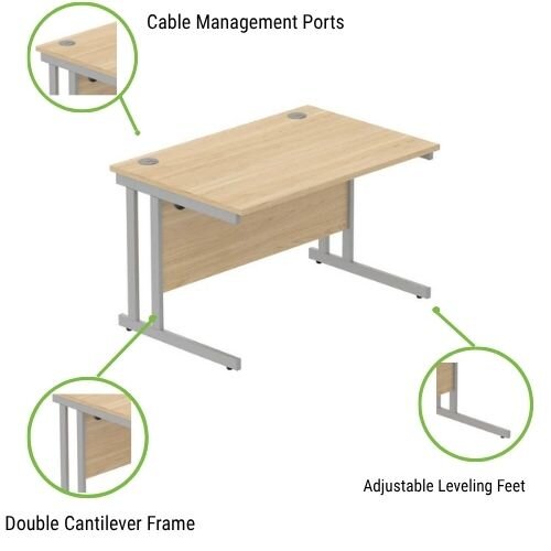 Core Office Rectangular Desk 1200mmX800mm Canadian Oak With Double Cantilever Silver Frame 