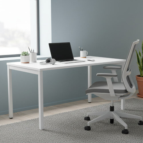 C-Sense Rectangular Single Desk with White Scallop Top & White Leg W1400xD800xH725mm