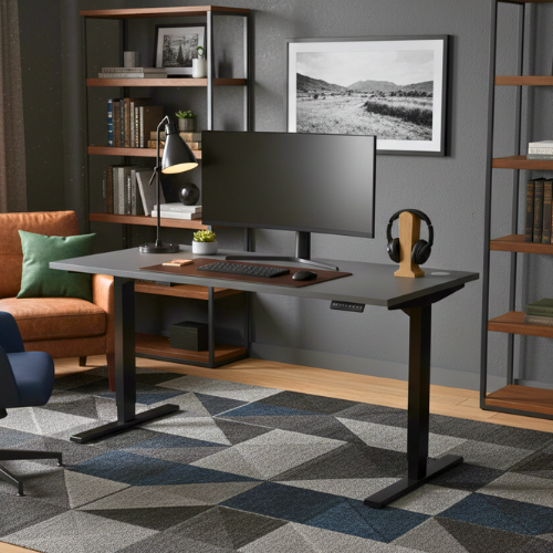 Zoom Electric Dual Motor Height Adjustable Sit Stand Office Desk Dual Purpose Reversible Scallop Top W1600xD700xH685-1185mm Graphite Top Black Frame 10 Year Warranty