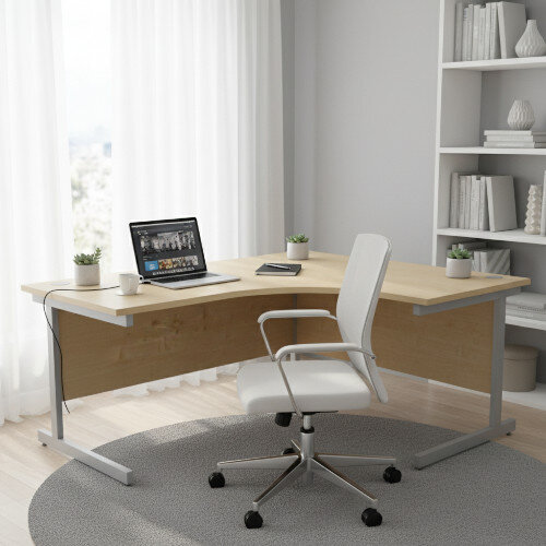 Office Desk Radial Left Hand Silver Cantilever Legs W1600xD1200xH725mm Maple Ashford