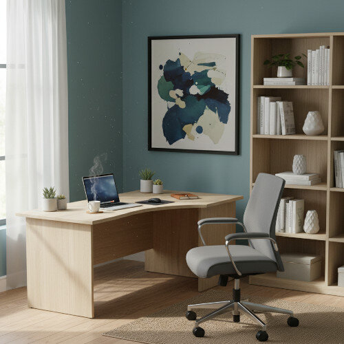 Radial Left Hand Corner Office Desk - Panel End - W1600xD1200xH725mm - Urban Oak