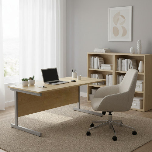 Office Desk Rectangular Silver Cantilever Legs W1800xD800xH725mm Maple Ashford