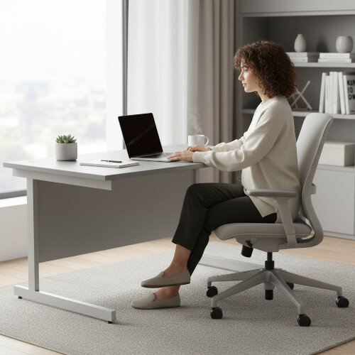 Office Desk Rectangular Silver Cantilever Legs W1400xD800xH725mm Grey Ashford