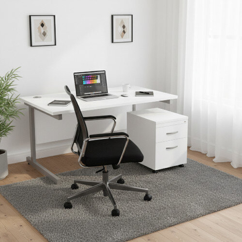 Office Desk Rectangular Silver Legs W1200mm With Mobile 2-Drawer Pedestal White Ashford