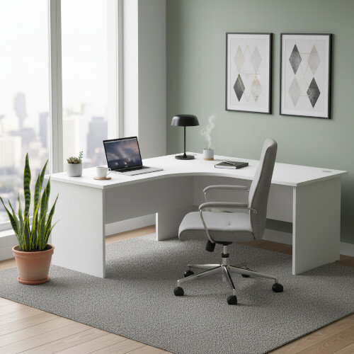 Radial Left Hand Corner Office Desk - Panel End - W1800xD1200xH725mm - White