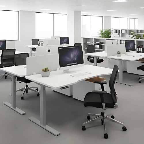 LEAP Electric Dual Motor Height Adjustable Rectangular Dual Motor Sit Stand Desk Dual Purpose Reversible Scallop Top W1200xD700xH620-1270mm White Top Silver Frame 10 Year Warranty